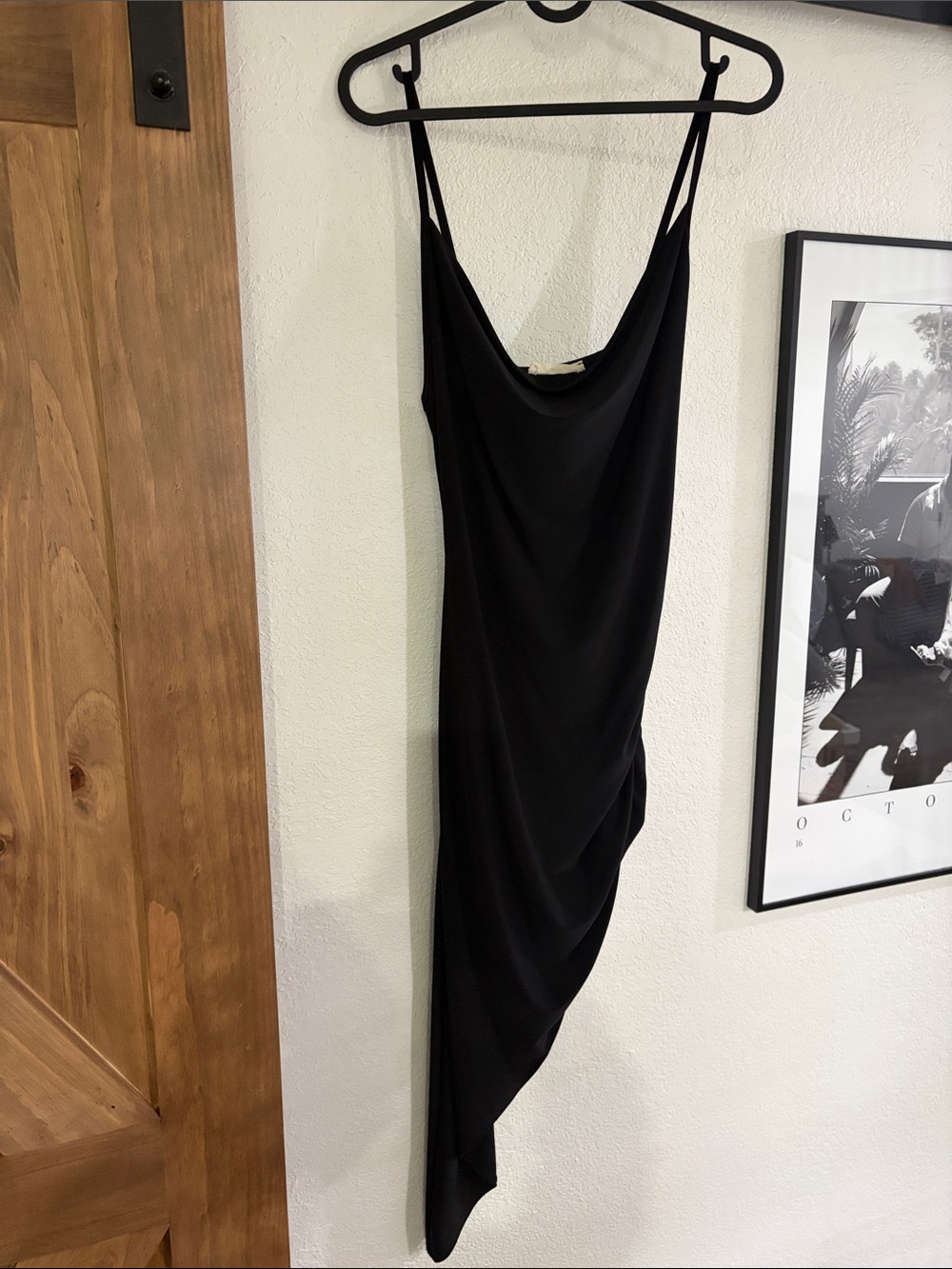 Asymmetrical Black Cowl Slip Dress